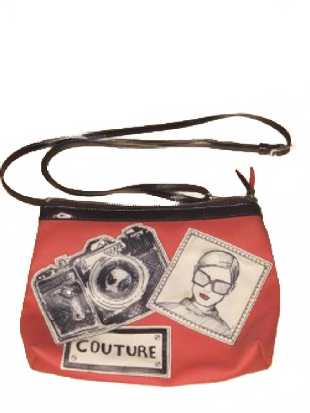 Brighton Red Crossbody Bag with Camera and Fashion Graphic Patches